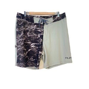 Huk Mens Elements Boardshorts Fishing Swim 30+ UPF Camo Mossy Oak Size 36